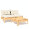 vidaXL 3-delige Loungeset met cr&egrave;mekleurige kussens grenenhout