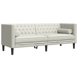 vidaXL Driezitsbank Chesterfield-stijl met bolsters fluweel cr&egrave;mekleur