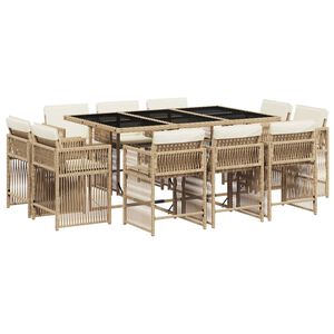 vidaXL 11-delige Tuinset met kussens poly rattan beige