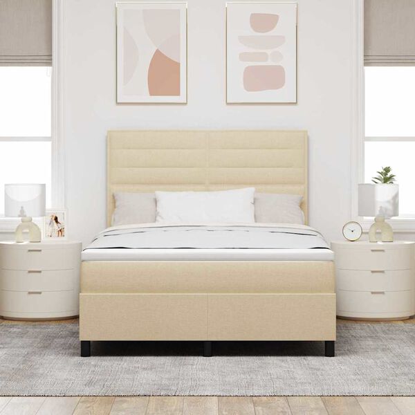 vidaXL Boxspring bed met matras met LED Cr&egrave;me 140 x 190 cm Stof