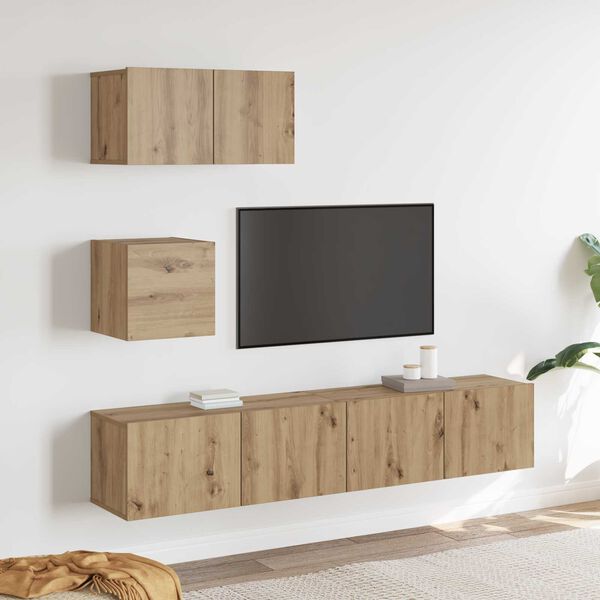 vidaXL Tv-meubelset Wandgemonteerd 3 pcs Artisan Eiken Bewerkt hout