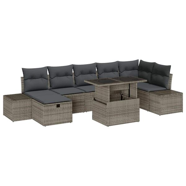 vidaXL Tuin Sofa Set met kussen met opslag 8 pcs Grijs Poly riet