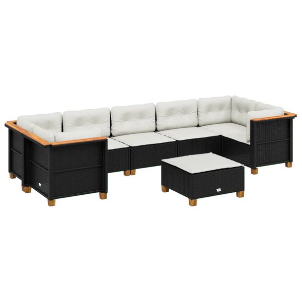 vidaXL 8-delige Loungeset met kussens poly rattan zwart