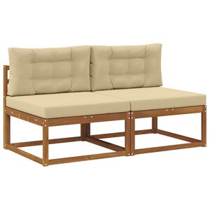 vidaXL Buiten Midden Sofa met kussen 2 Stuk Naturel
