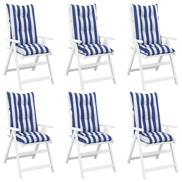 vidaXL Stoelkussens 6 st hoge rug streep 120x50x7 cm stof wit en blauw