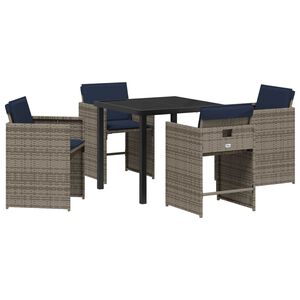 vidaXL Tuin eettafelset met kussen 5 pcs Grijs poly rattan
