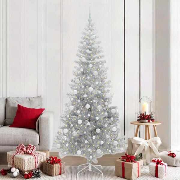 vidaXL Kerstboom met 300 LED met standaard Zilver 210 cm PET