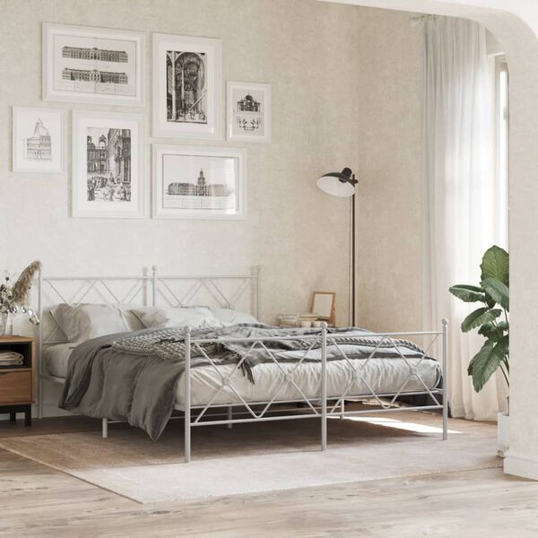 vidaXL Bedframe met hoofd- en voeteneinde metaal wit 160x200 cm