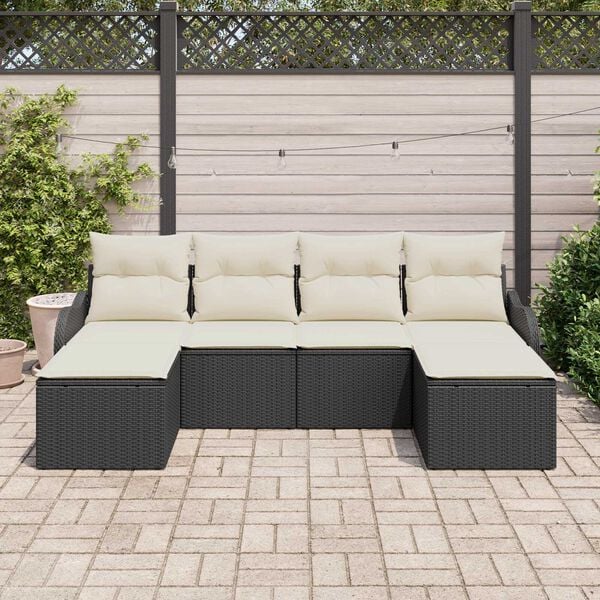 vidaXL Tuin Sofa Set met kussen 6 pcs Zwart Poly riet