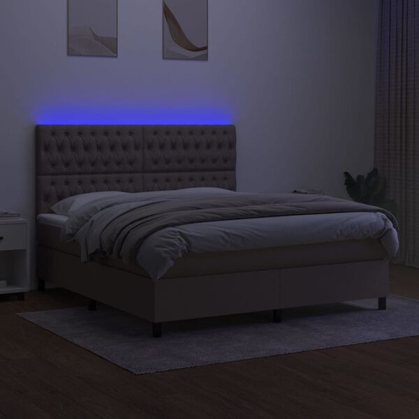 vidaXL Boxspring met matras en LED stof taupe 160x200 cm
