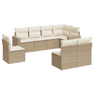vidaXL 8-delige Loungeset met kussens poly rattan beige