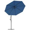 vidaXL Zweefparasol met LED en stalen paal 300 cm azuurblauw