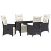 vidaXL Tuin eettafelset met kussen 5 pcs Zwart poly rattan