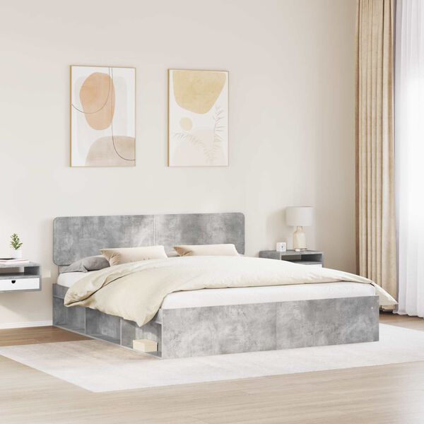 vidaXL Bedframe met hoofdeinde Beton 200 x 200 cm Massief grenenhout