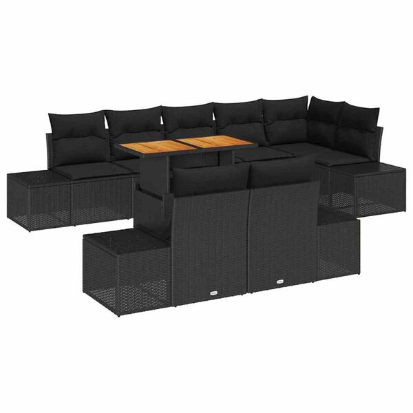 vidaXL Tuin Sofa Set met opslag 9 pcs Zwart Poly riet