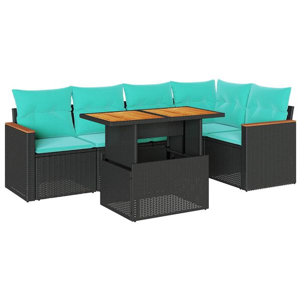 vidaXL 6-delige Loungeset met kussens poly rattan zwart