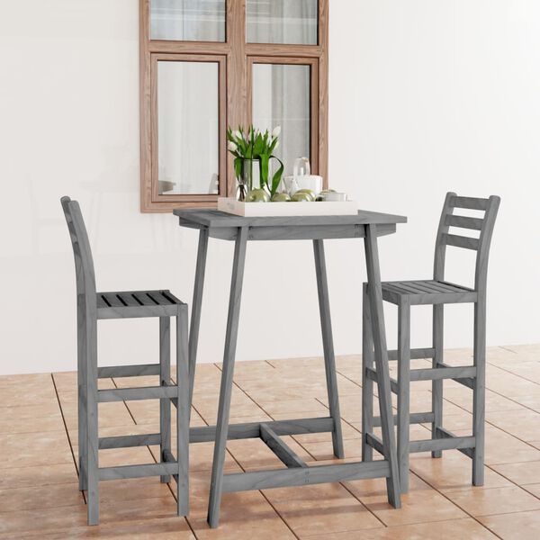 vidaXL 3-delige Tuinbarset massief acaciahout grijs