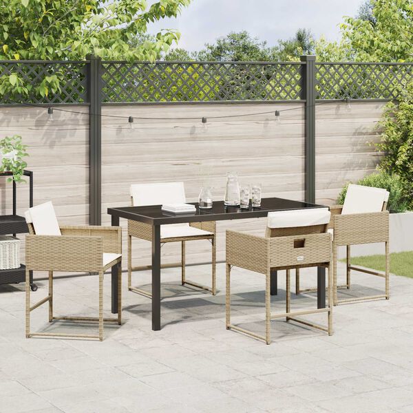 vidaXL Tuin eettafelset met kussen 5 pcs Beige poly rattan