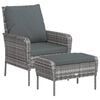 vidaXL Tuinstoel met voetenbank poly rattan grijs