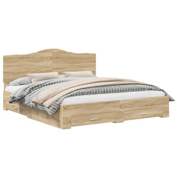 vidaXL Bedframe met hoofdeinde Sonoma Eiken 180 x 200 cm Bewerkt hout