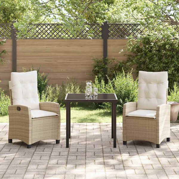 vidaXL Tuin eettafelset met kussen 3 pcs Beige poly rattan