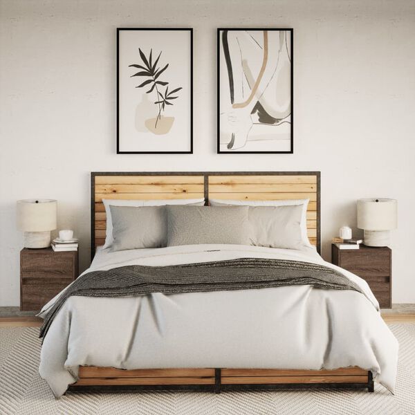 vidaXL Nachtkastjes met LED's 2 st wandgemonteerd bruin eikenkleur