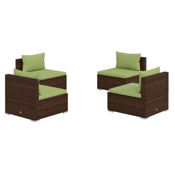 vidaXL 4-delige Loungeset met kussens poly rattan bruin