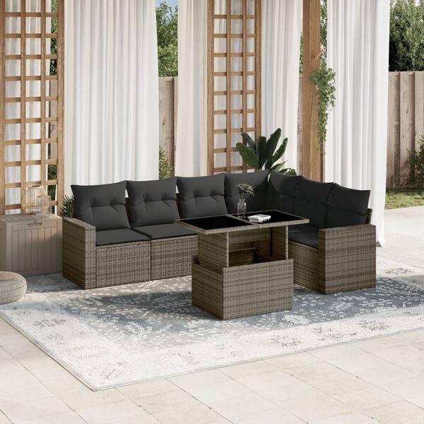 vidaXL 7-delige Loungeset met kussens poly rattan grijs