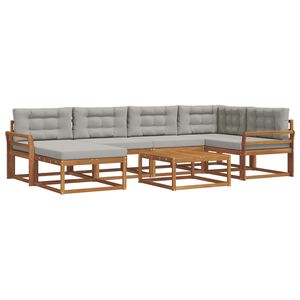 vidaXL Buiten bankenset met kussen 7 pcs Natuurlijk en Lichtgrijs