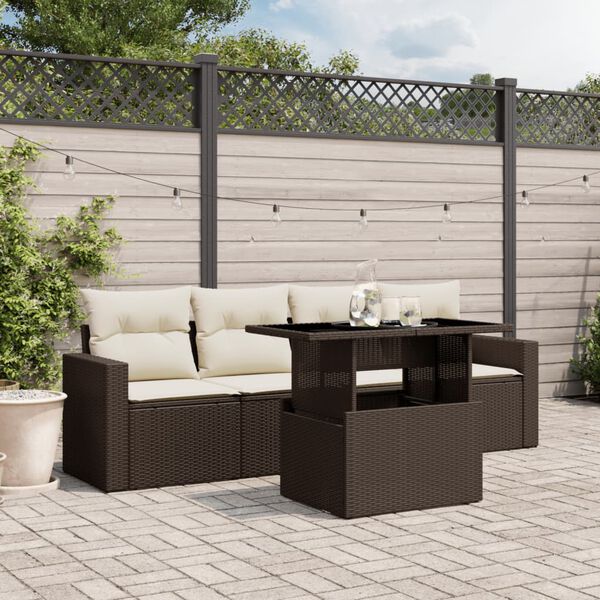 vidaXL 5-delige Loungeset met kussens poly rattan bruin