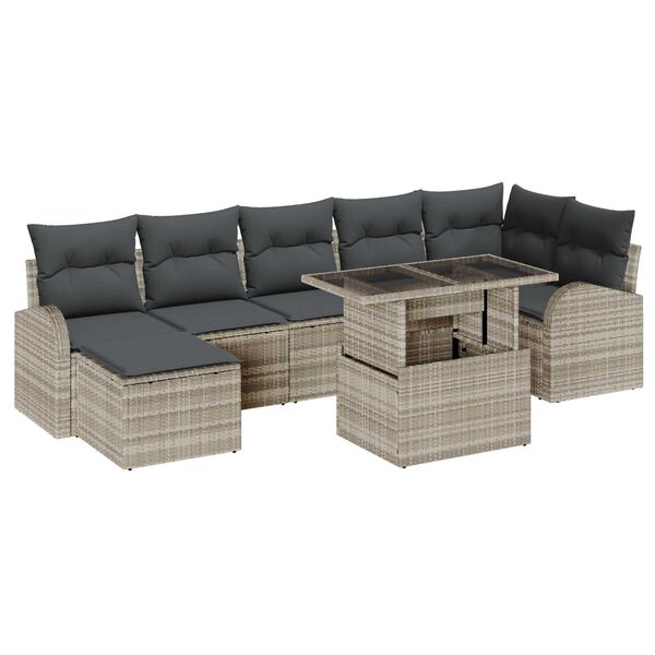vidaXL Tuin Sofa Set met kussen met opslag 8 pcs Lichtgrijs Poly riet