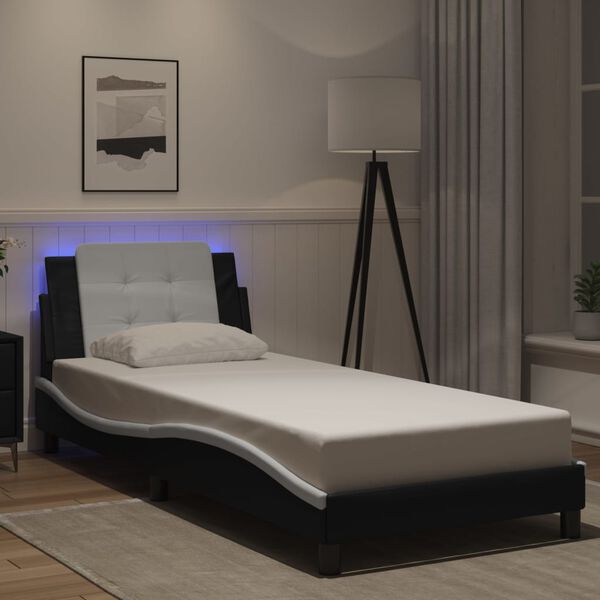vidaXL Bedframe met LED zonder matras "Zadar" zwart en wit 100x200 cm