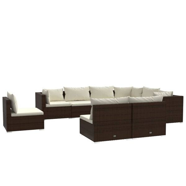 vidaXL 9-delige Loungeset met kussens poly rattan bruin