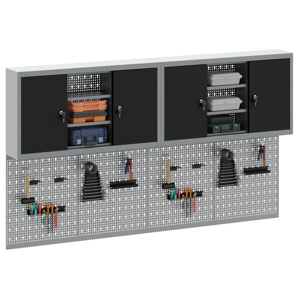 vidaXL Gereedschapskast set met plank 6 pcs Zwart Gepoedercoat staal