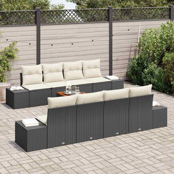 vidaXL Tuinbankenset met kussen 9 pcs Zwart poly rattan