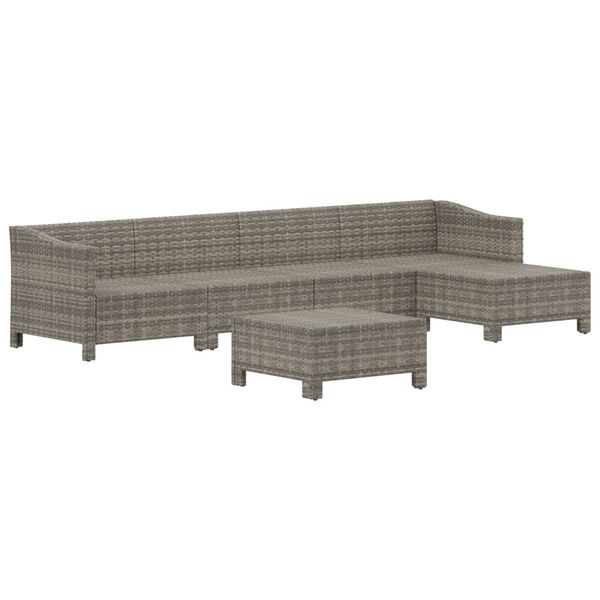 vidaXL 6-delige Loungeset met kussens poly rattan grijs
