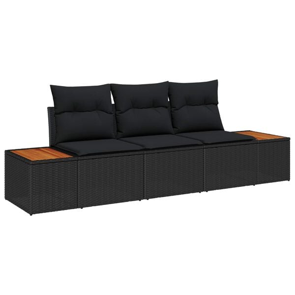 vidaXL Tuin Sofa Set met kussen met opslag 3 pcs Zwart Poly riet