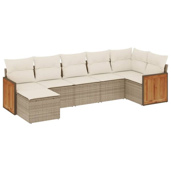 vidaXL 7-delige Loungeset met kussens poly rattan beige
