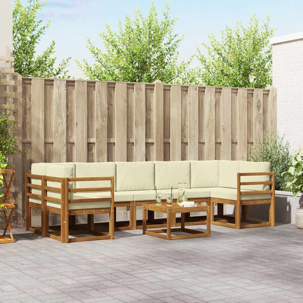 vidaXL Buiten bankenset met kussen 8 pcs Natuurlijk en Cr&egrave;me