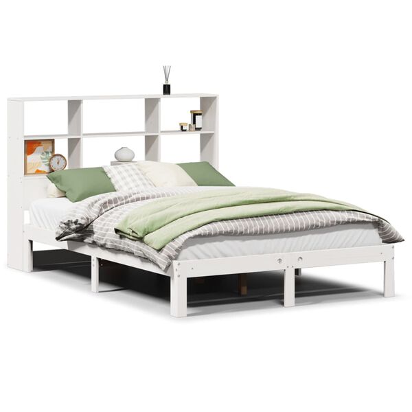 vidaXL Bed met boekenkast zonder matras grenenhout wit 140x190 cm