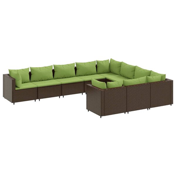 vidaXL 10-delige Loungeset met kussens poly rattan bruin