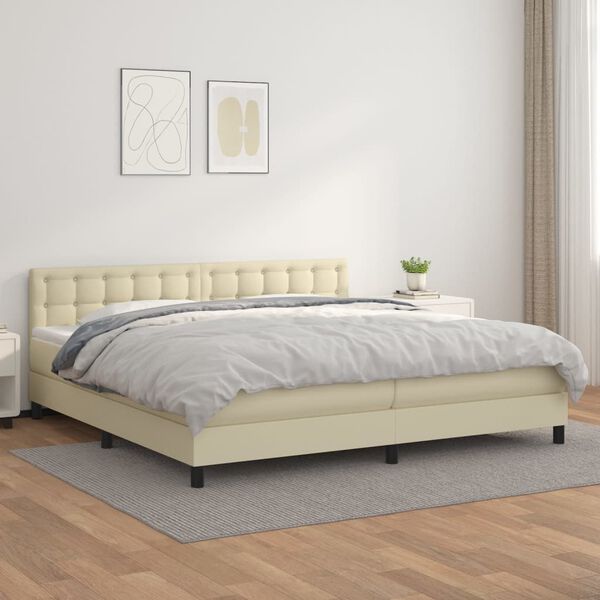 vidaXL Boxspring met matras kunstleer cr&egrave;mekleurig 200x200 cm