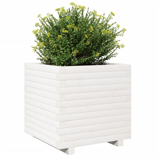 vidaXL Plantenbak 50x50x49,5 cm massief grenenhout wit