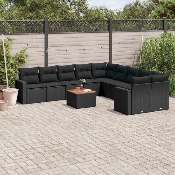 vidaXL 11-delige Loungeset met kussens poly rattan zwart