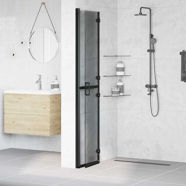 vidaXL Inloop douche wand Zwart en donkertransparant 90 x 190 cm