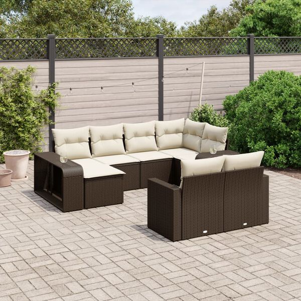 vidaXL 10-delige Loungeset met kussens poly rattan bruin