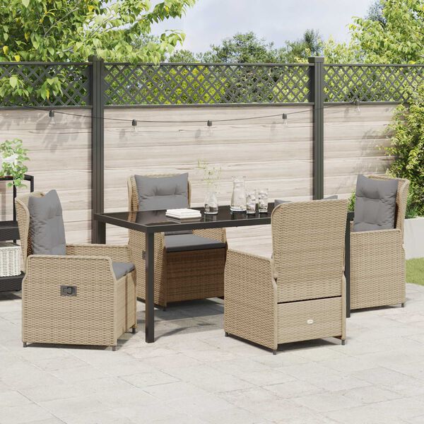 vidaXL Tuin eettafelset 5 pcs Beige en Licht Grijs poly rattan