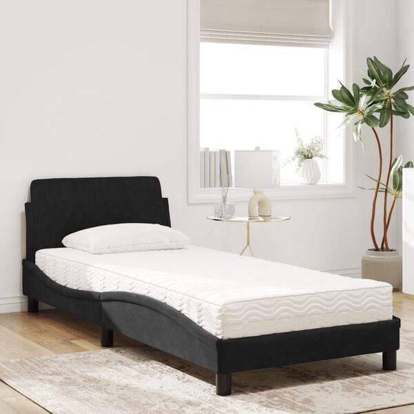 vidaXL Bed met matras "Dover" fluweel zwart 90x200 cm