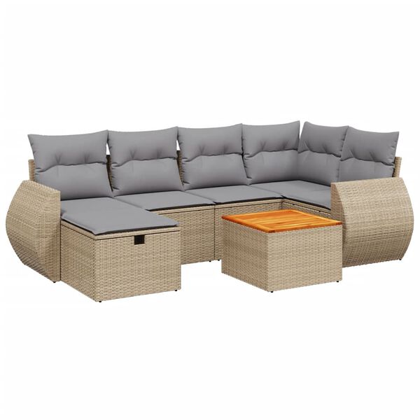 vidaXL 7-delige Loungeset met kussens poly rattan gemengd beige