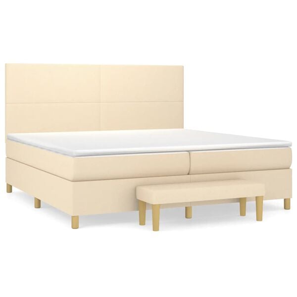 vidaXL Boxspring met matras stof cr&egrave;mekleurig 200x200 cm